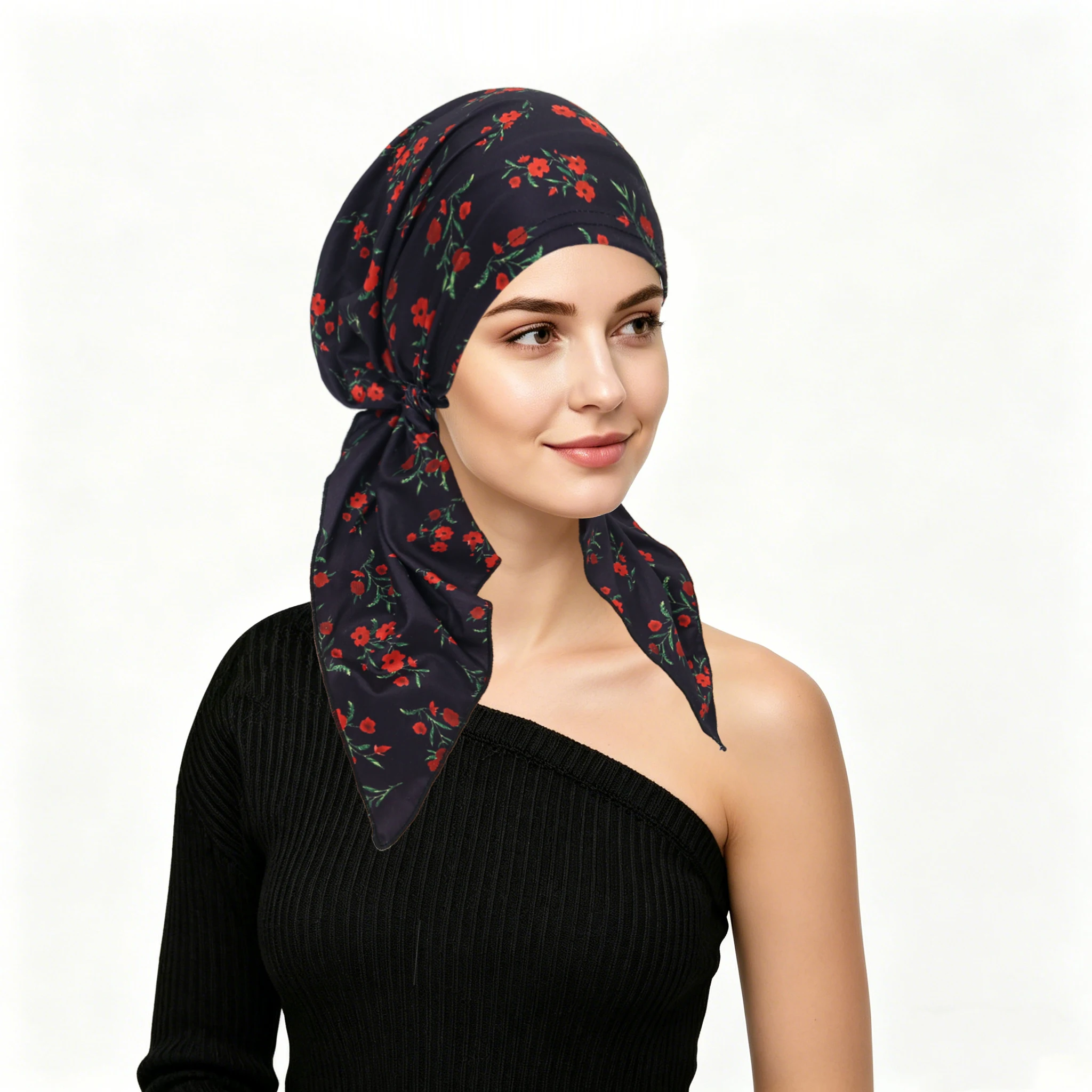 Fashion Women Floral Printed Turban Cap Muslim Hijab Inner Caps Hair Loss Cover Beanies Bonnet Long Tail Headscarf Bandana - view 5