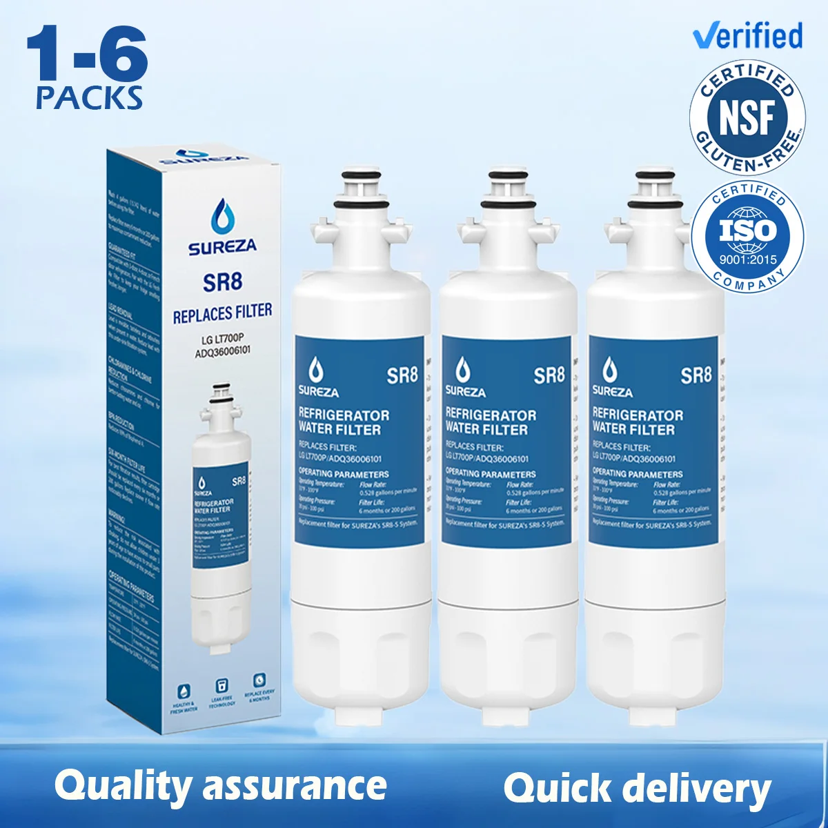 

Repalce LG LT700P ADQ36006101 Kenmore 9690 Refrigerator Water Filter Replacement, Compatible with ADQ36006102 RWF1200A, 1-6Pcs