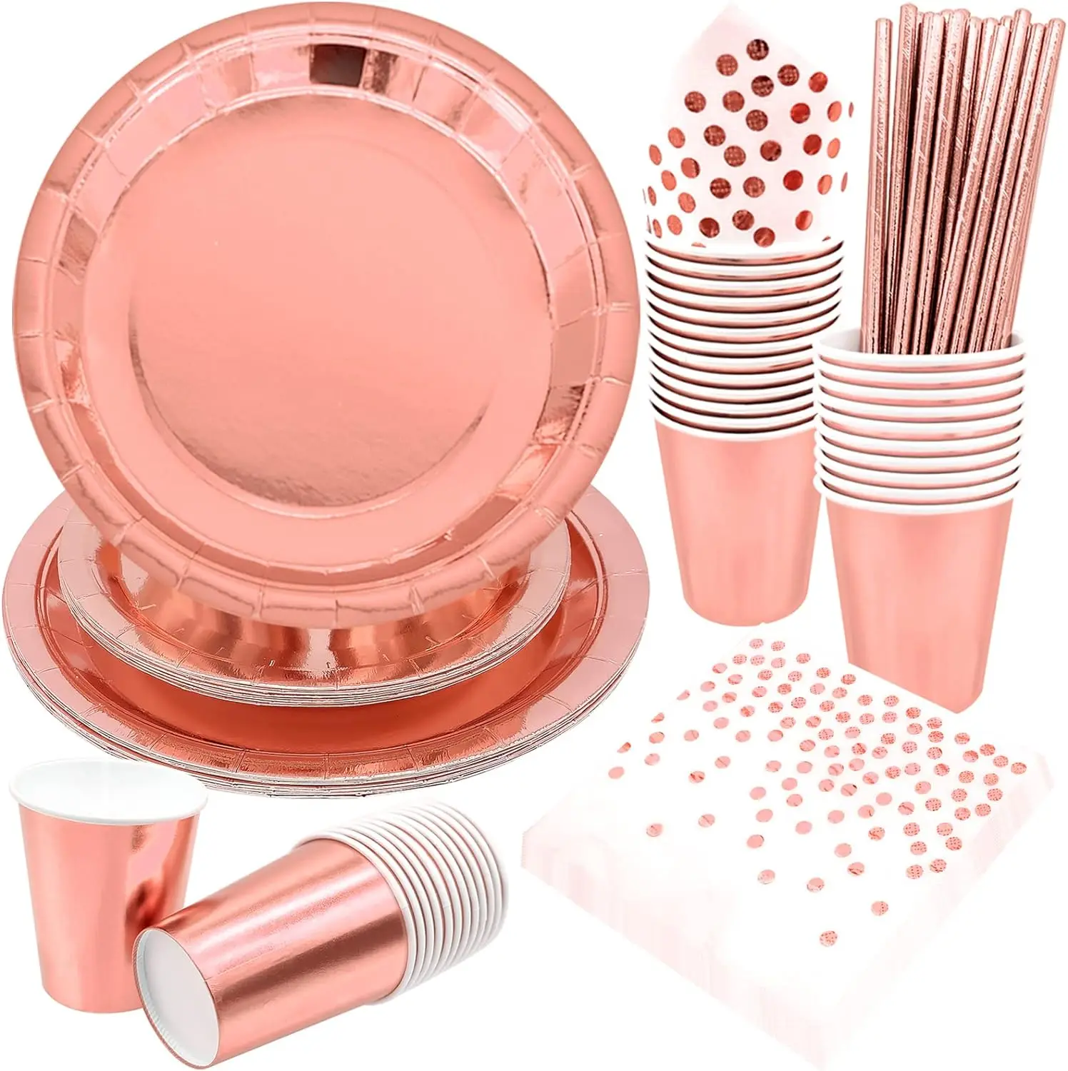 

Rose Gold Party Tableware Paper Plates Children's Birthday Girls Party Set with Cups Tablecloth for Baby Shower Birthday Wedding