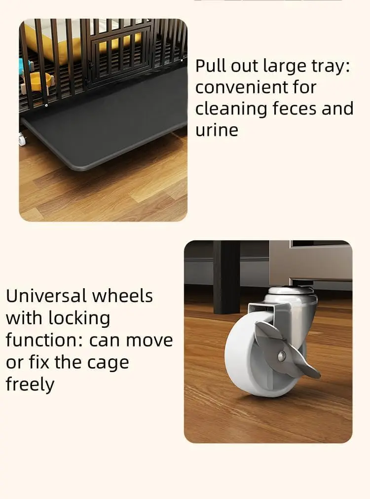 37 Inch Heavy Duty Dog Crate with Wheels,Dog Cage for Large and Medium Dogs with Removable Tray,Dog Kennel Indoor