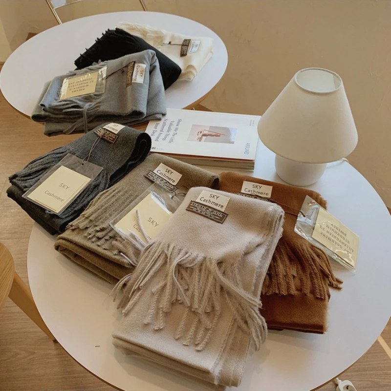 جديد جودة عالية تقليد الكشمير وشاح النساء الرجال الصلبة سميكة طويلة شرابة شال الخريف الشتاء الصوف والأوشحة الإناث المعزي #2