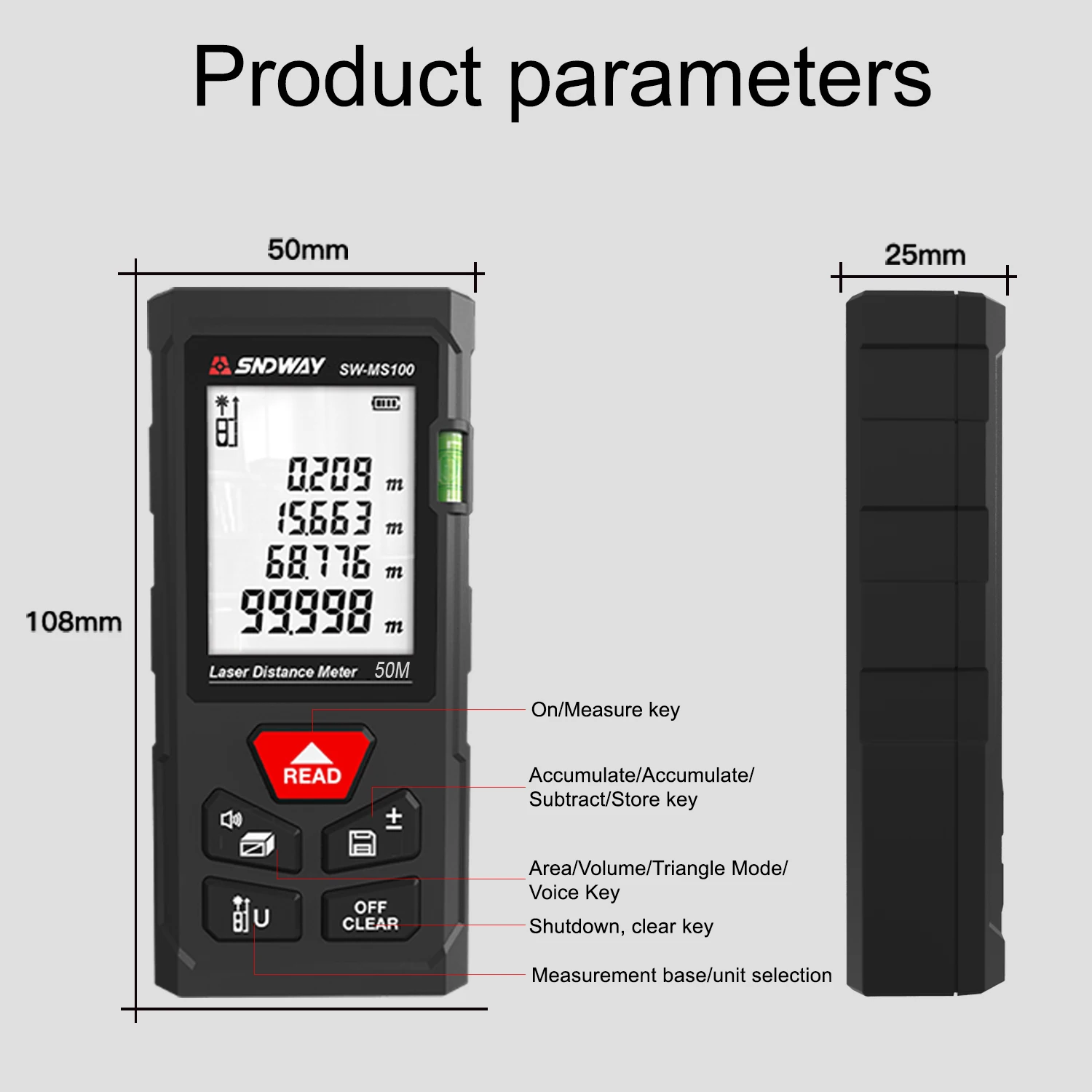 SNDWAY Laser Distance Meter MS50 MS70 MS100 Rangefinder Digital Laser Tape Measure Professional Range Finder