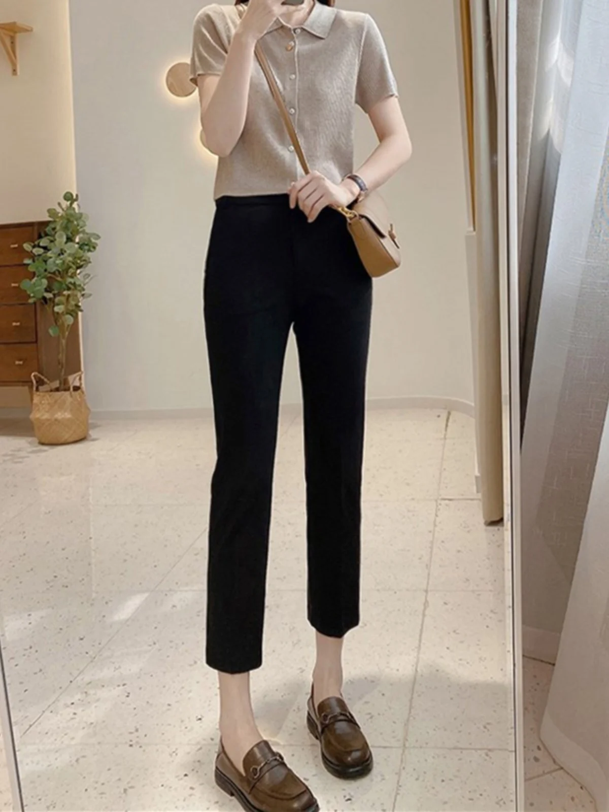 

High Waist Straight Leg Casual Pants Women's Nine Points Slimming Trousers Professional West Pants Casual Suit Pants
