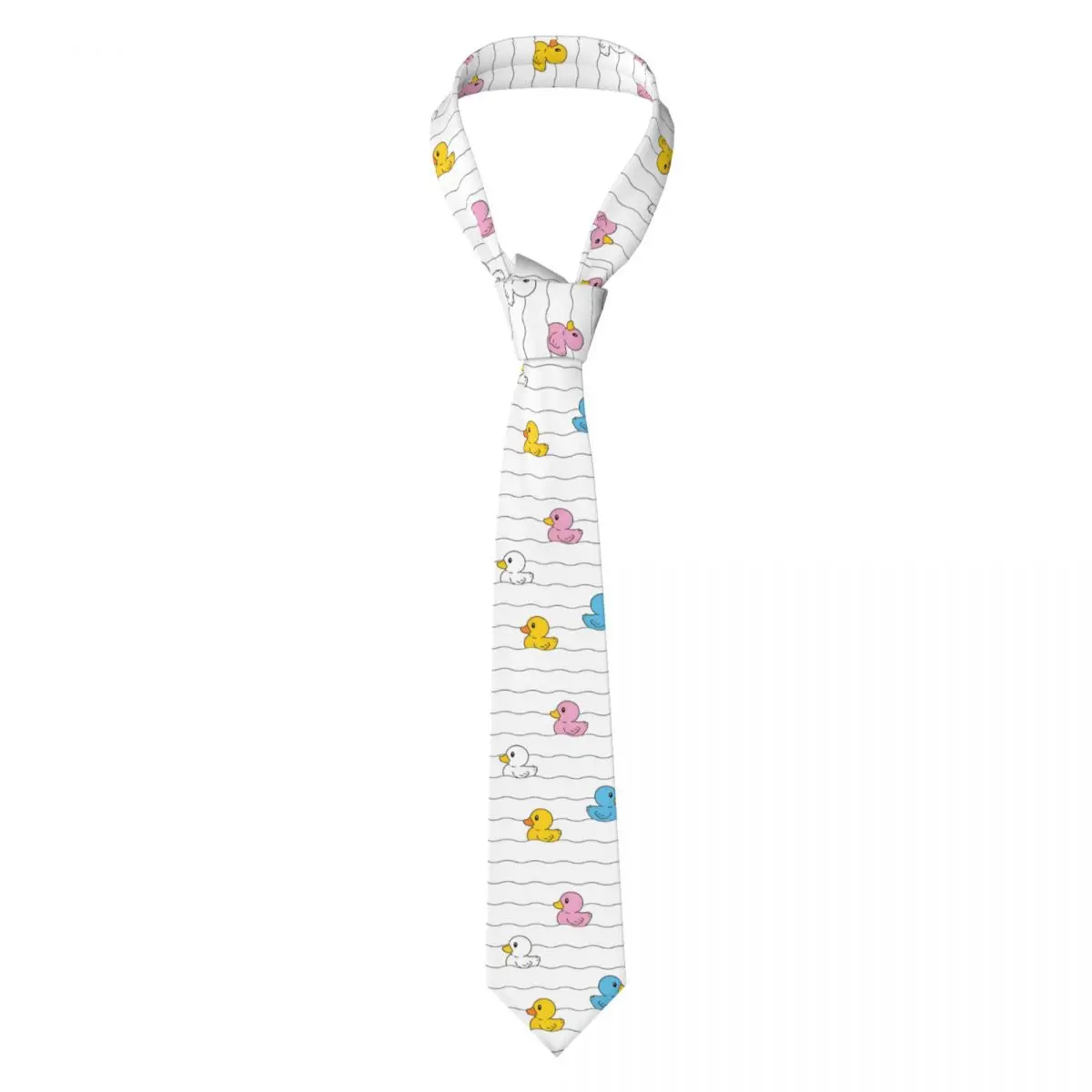 Custom Cartoon Duck Swimming Wave Pattern Necktie Men Mens Suit Tie For Thanksgiving Day