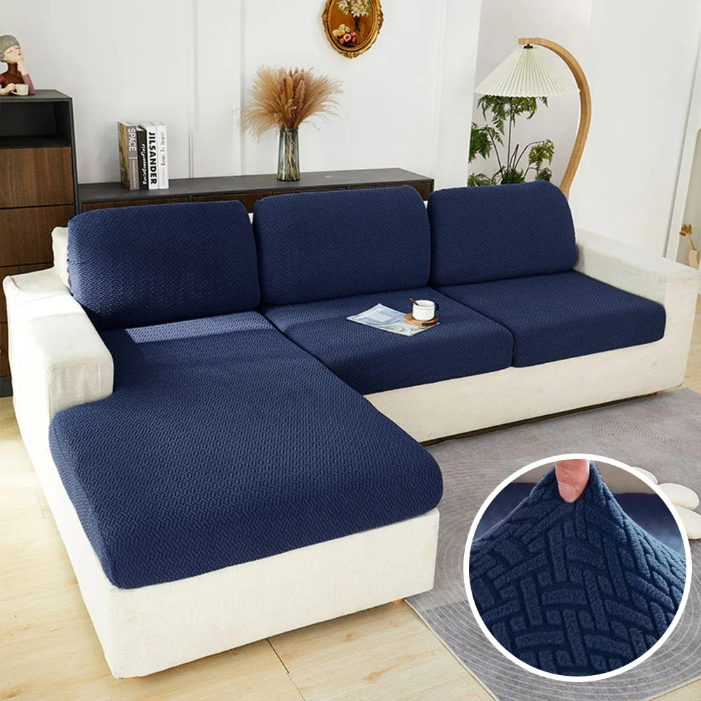 Elastischer Sofabezug für Wohnzimmer, Jacquard, solider Sofa-Sitzbezug, grau, waschbar, Sitzkissenbezug, Möbelschutz, Schnitt – Detail 15