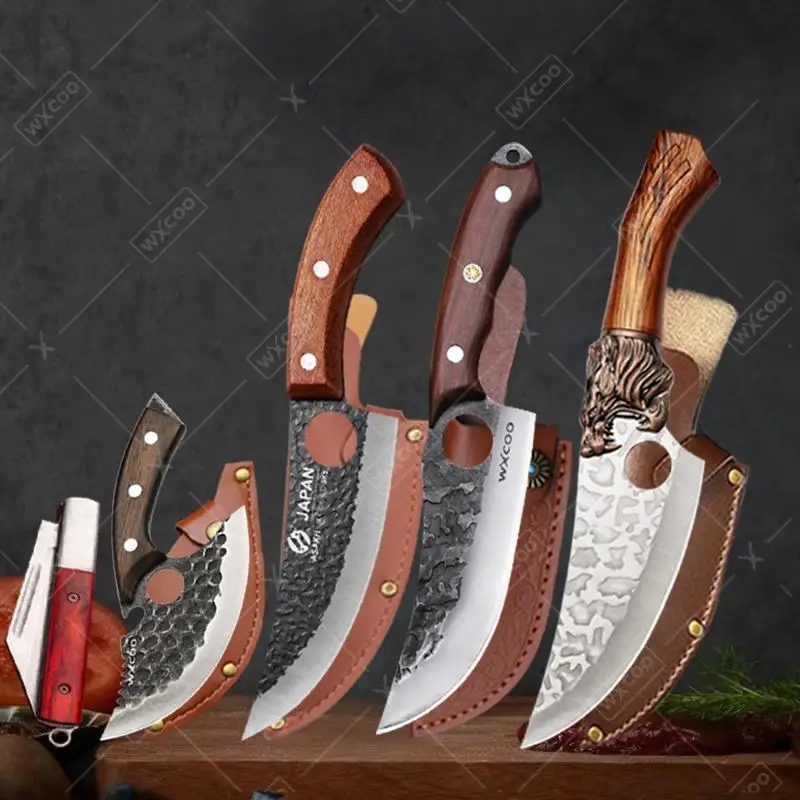 

Кованый мясной нож ручной работы с крышкой, толстое лезвие, мощный кухонный нож для измельчения мясной кости, нож для резки мяса, нож для барбекю, баранины