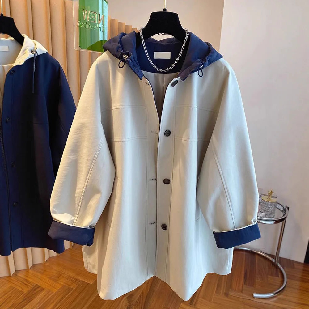 

Тренч с капюшоном, женские куртки, длинные свободные корейские модные плащи, повседневные накидки, куртки, пальто, кардиган, ветровка, топы, новинка