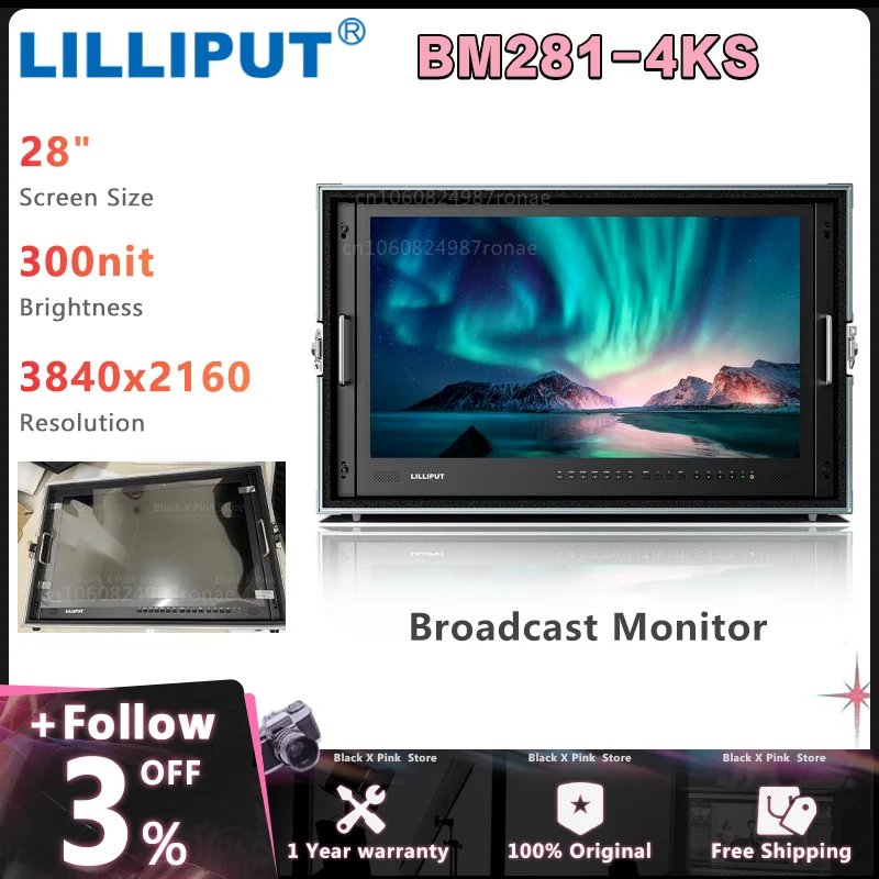 LILLIPUT BM281-4KS 28-дюймовый ручной вещательный монитор 4K HDR, 3D-LUTS, ложный цвет, история, четырехпросмотр