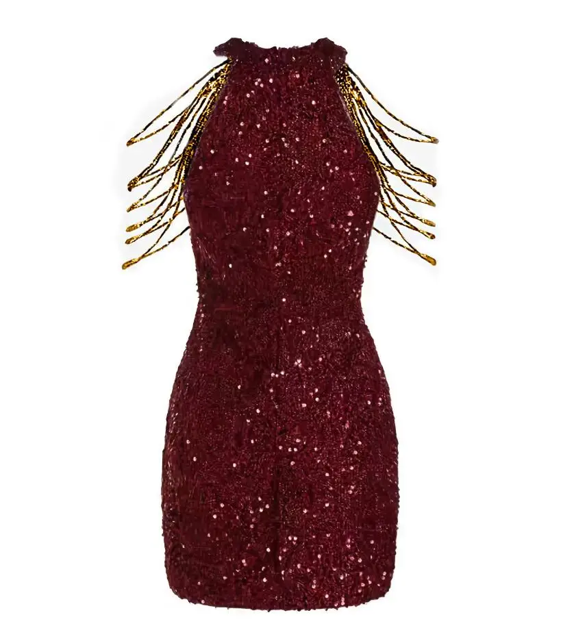 Spring/Summer New Fashion Hanging Neck Sexy Chain Wrapped Hip Sequin Sleeveless Slim Fit Dress For Women,6 Colors
