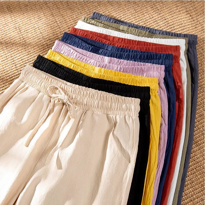 Spring Chic Loose Cotton Linen Pants Women Summer Soft Harem Pants Slimming Breathable Ankle Length Pants plus size Trousers