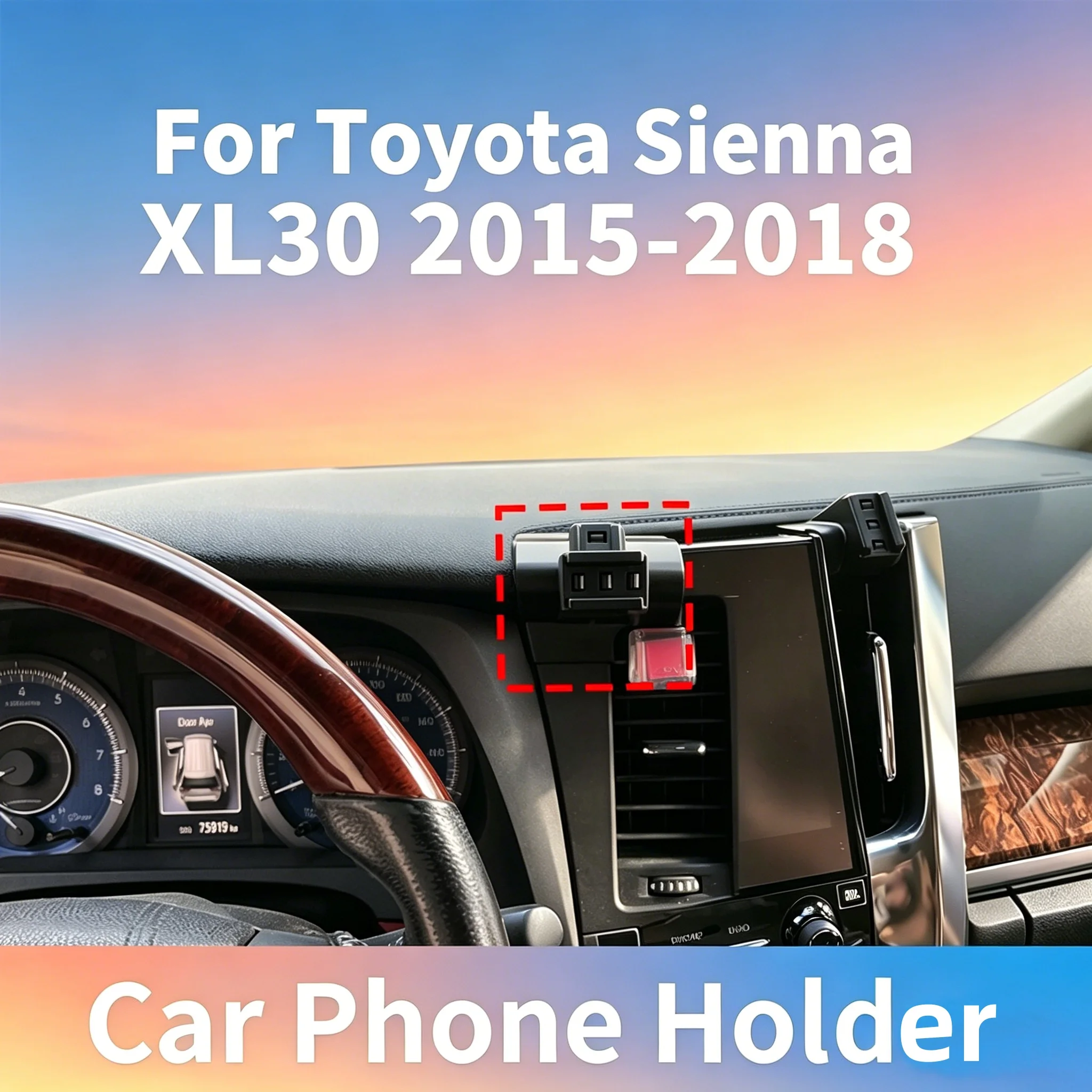 Suporte de Telefone para Carro com Clip para Toyota Sienna XL30 2015-2018, Design que Não Bloqueia a Visão, Compatível com a Maioria dos Suportes de T
