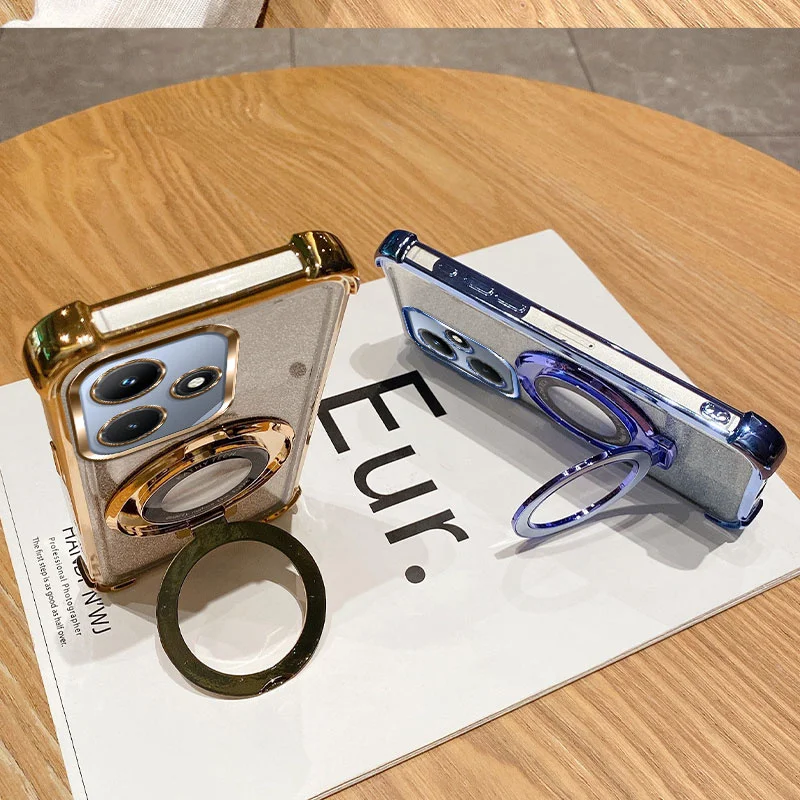 Hot 30 Luxury Shockproof Magnetic Bracket Transparent Clear Case for Funda Infinix Hot 30 30i Hot30 Play With Holder Stand Cover