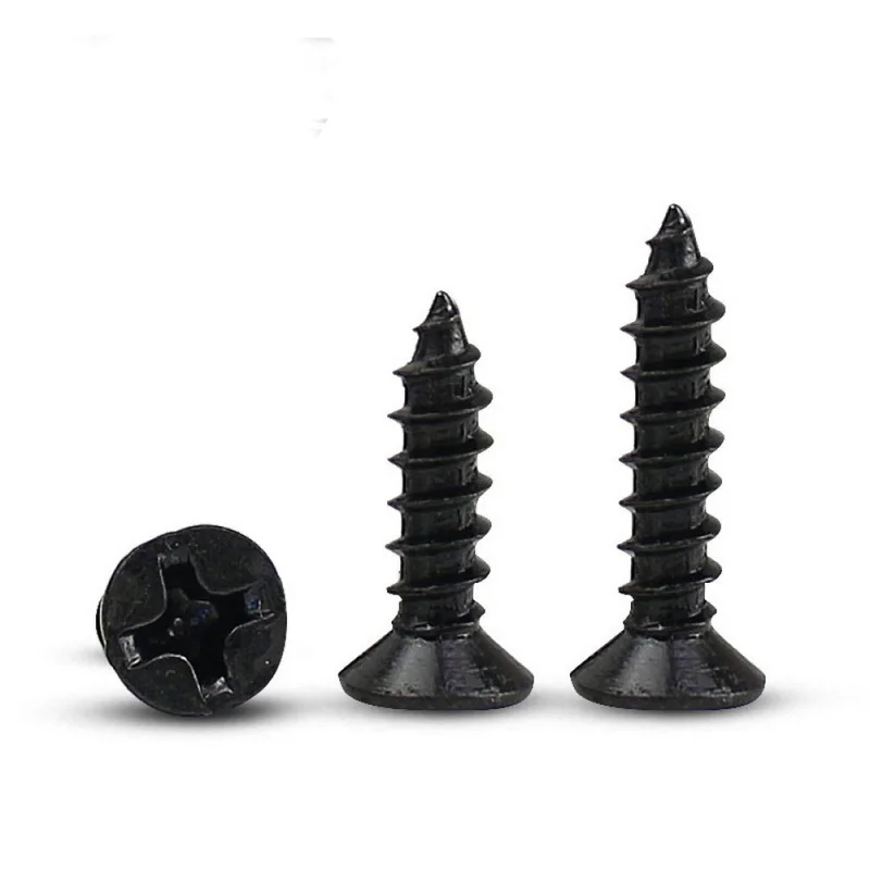 100pcs/lot Cross Countersunk Flat Head Self-tapping Screw M1 M1.2 M1.4 M1.5 M2 M2.6 M3 M3.5 M 4 M5 Black Carbon Steel Phillips