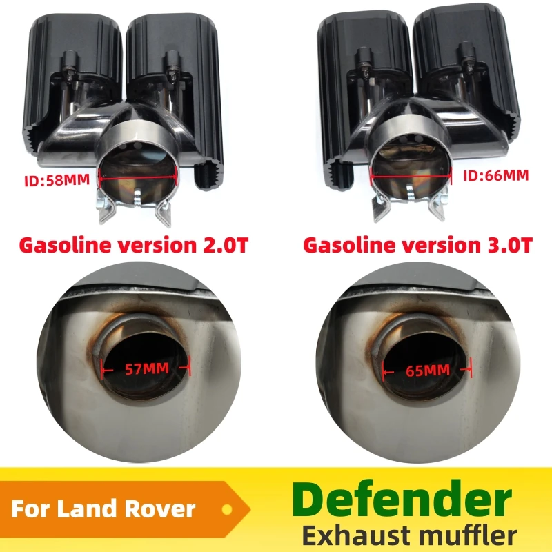 مناسبة لفوهة كاتم الصوت لاند روفر ديفندر 2020-205، طرف ذيل ماسورة العادم السوداء المربعة