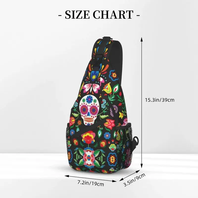 Casual Day Of The Dead Sugar Skulls Sling Crossbody Backpack Men Mexican Flower Shoulder Chest Bag for Traveling