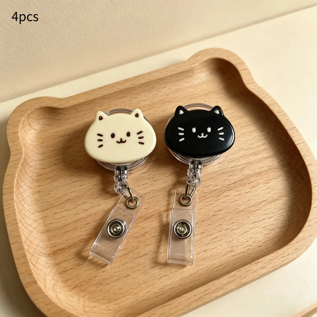 4pcs Cat-Shaped Retractable Badge Holder, Can Be Stretched and Retracted, Suitable for Practical Use with Cards and Access Cards