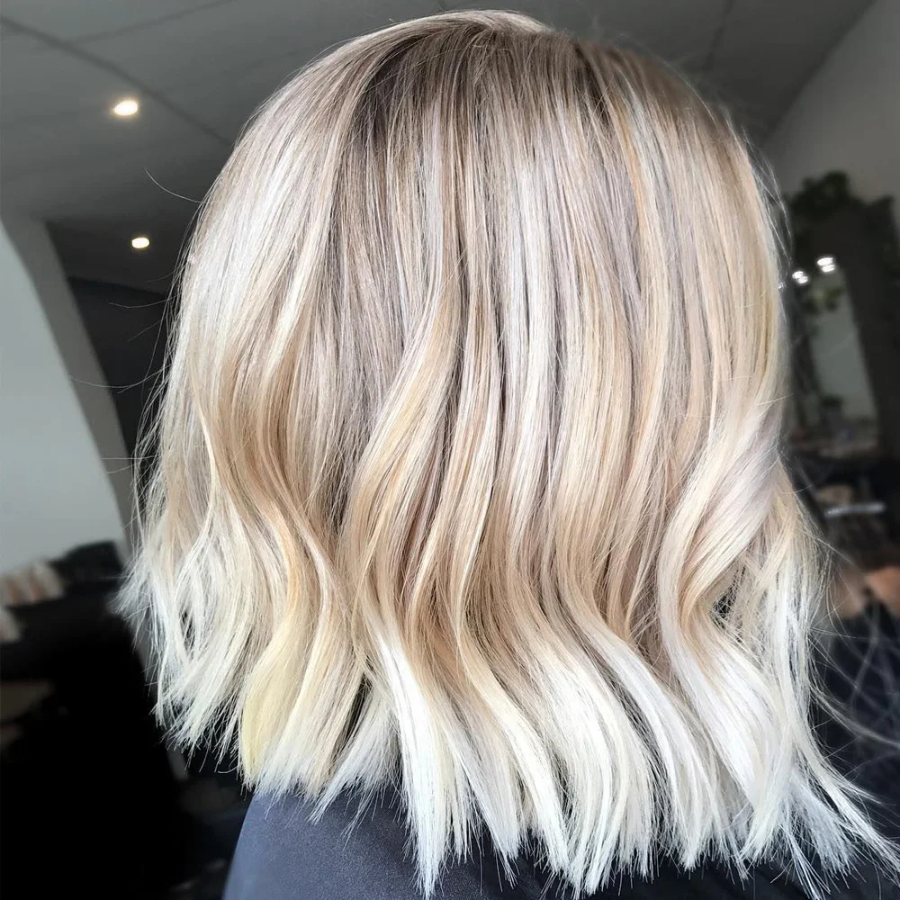 Rooted 12Inch Balayage Blonde Synthetic Wig 13x4 Lace Front Wig Short Natural Wave Bob Style Soft Fibre Girls Cosplay Party Wig