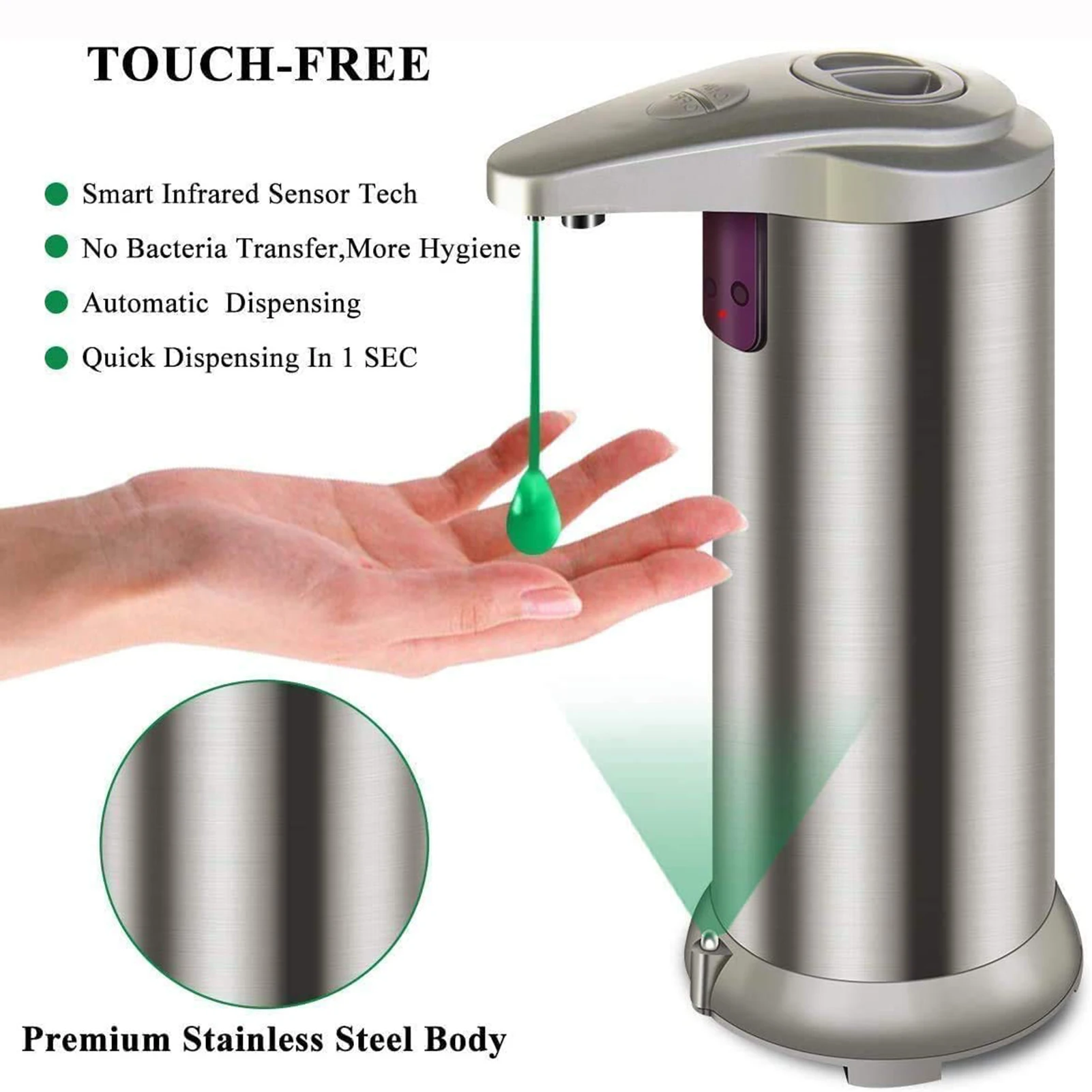 

250ml Automatic Liquid Soap Dispenser Stainless Steel Intelligent Touchless Sensor Induction Hand Washer For Kitchen Equipment