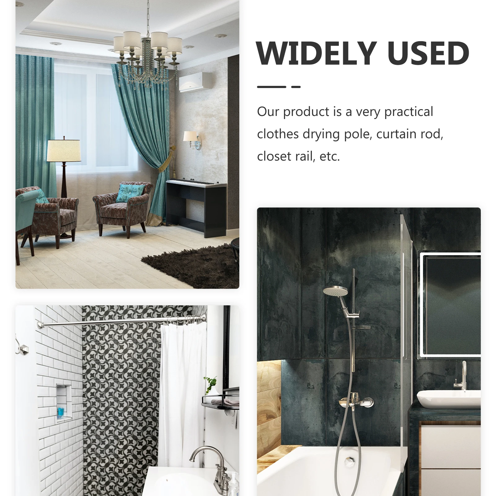 

Adjustable Black Iron Telescopic Curtain Rod Shower Tension Pole Wall Mount Extendable Clothes Drying Rod for Tile