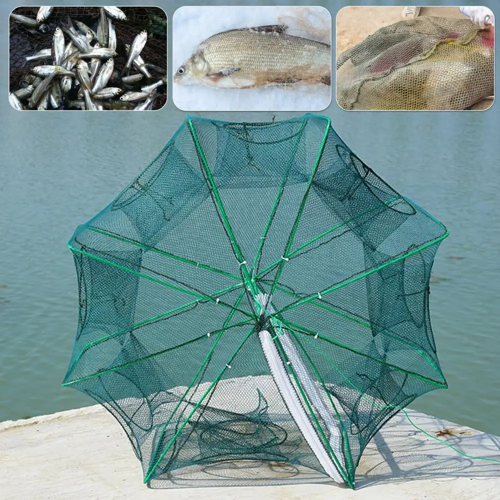 Foldable Fishing Trap Easy to Use Fishing Mesh Net with Steel Wire Portable Long-lasting Fishing Cage for Shrimp Crab Minnow