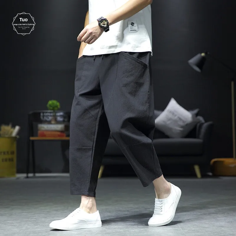 

Loose Fit Linen Men's orts Wide Leg Eighteen orts Japanese Sle Casual Summer Pants Tofei Brand Low Waist ket Detail