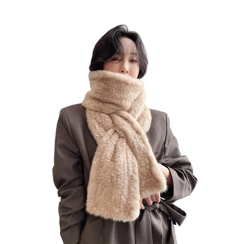 

Fluffy Mink Hair Woven Fur Scarf For Women Winter Thickened Warm Versatile Plush Neck Scarf Cold Weather