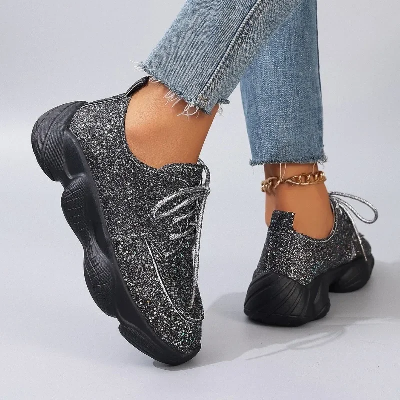 أحذية رياضية نسائية 2025 خريف جديد مزين بالترتر نمط مسطح مصمم الجري السفر أحذية رياضية مريحة غير رسمية Zapatos Mujer #5