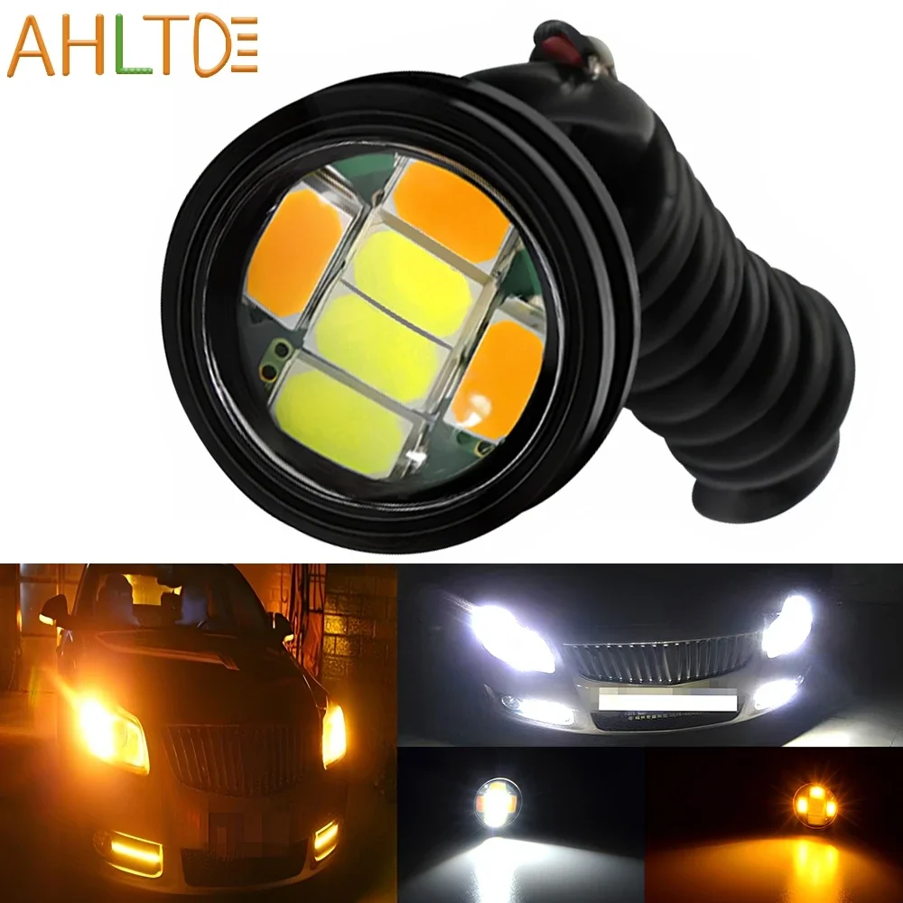 1X Car Eagle Eye Lights LED 5730 6SMD Daytime Running Light Dual Colors 23MM Bulbs Reversing Parking Turn Signal Lamp Waterproof