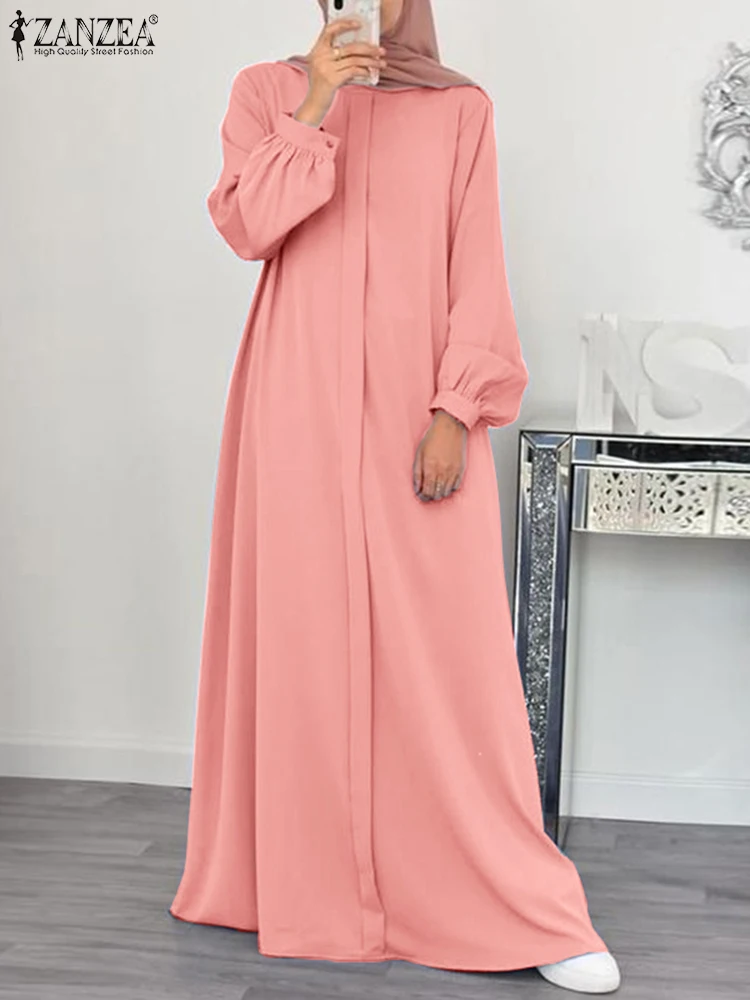 ZANZEA-vestido longo muçulmano para mulheres, manga cheia, vestidos maxi, Dubai Abaya, roupa islâmica, hijab, vestido de verão, moda outono