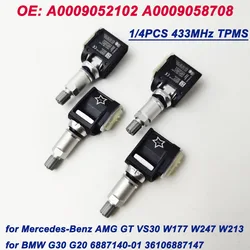 1/4Pcs For BMW 5-Series G30 7-Series G11 X3 X4 X6 X7 Mercedes-Benz A E GLE-Class 433MHz TPMS SENSOR 36106887140 A0009052102