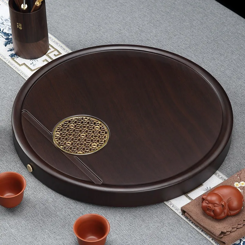 

Round Modern Tea Tray Solid Wood Black Kong Fu Small Tea Tray Living Room Home bandeja madera decorativa ovalada Tea Supplies