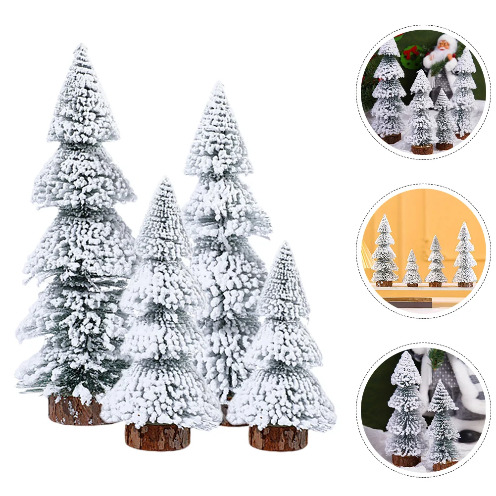 

4 Pcs Christmas Tree Ornaments Decor Tabletop Wood Desktop Xmas Small Miniature Trees for Crafts