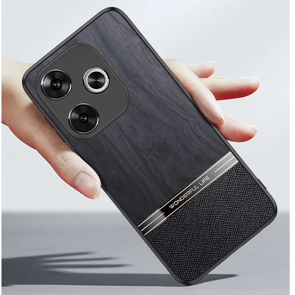 Custodia posteriore in pelle PU con motivo in legno morbido di lusso per Xiaomi Redmi Turbo 3 Cover Funda Redmi Turbo3 custodia protettiva per