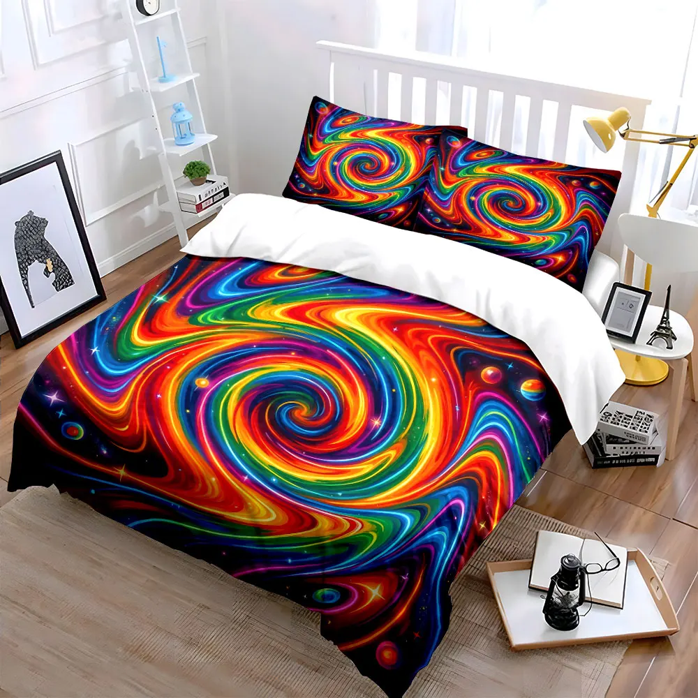 Colorful Swirl with Shining Stars Printed Duvet Cover Set1 Duvet Cover+2 PillowcaseMulti Size Bedroom Bedding Decor