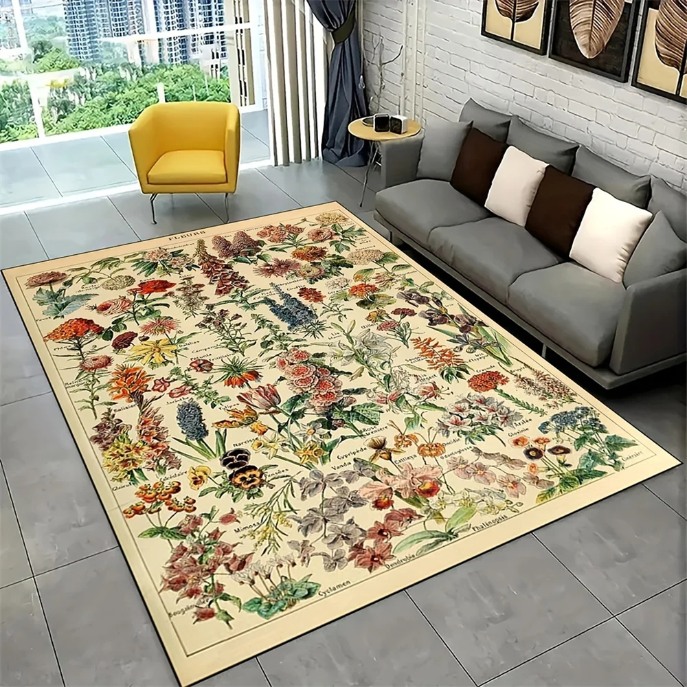 Vintage Plant Floral Area Rug,Non-slip Resistant Carpet,vegetation Pattern Living Room Bedroom Nursery Room Decor Mat Doormat