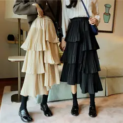Korean Fashion Irregular Hem Pleated Skirt Harajuku High Waist Maxi Long Tulle Skirts Ruffle Pleated Cake Maxi Skirt Long Skirts
