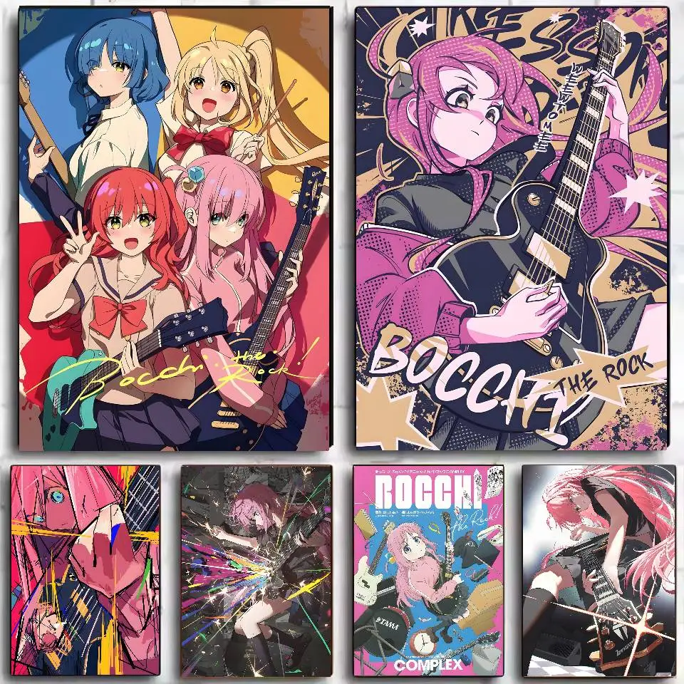 Anime BOCCHI THE ROCK Retro Poster Selbstklebende Kunst Wasserdichter Papieraufkleber Kaffeehaus Bar Wohnheim Zimmer Wanddekoration