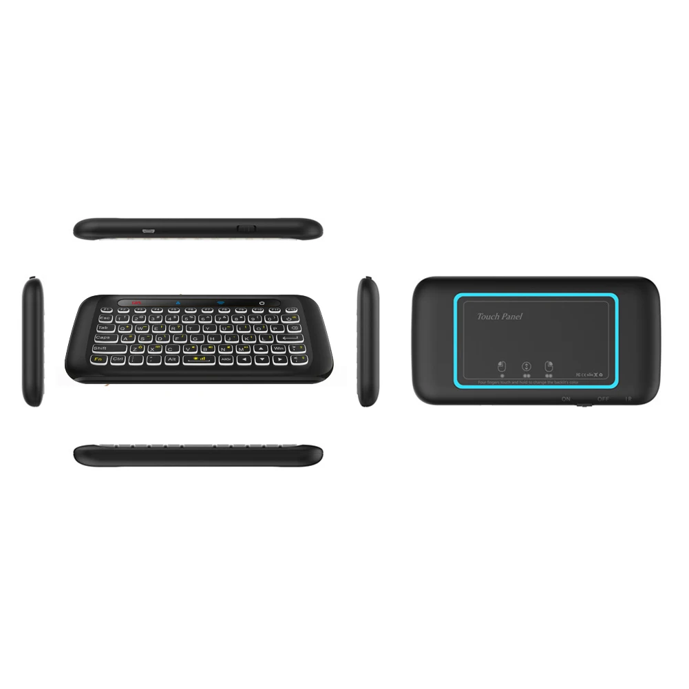 2,4 GHz kabellose Tastatur mit Hintergrundbeleuchtung, IR-Fernbedienung, Touchscreen-Tastatur mit Hintergrundbeleuchtung, bunte LED mit USB-Dongle-Empfänger