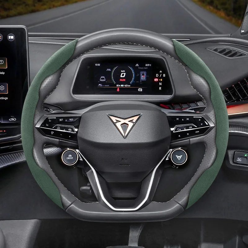 Geeignet für Cupra Anti-Rutsch-Schnallen-Lenkradbezug aus segmentiertem Wildleder für Modelle wie Formentor, Leon Sportstourer, Born, Ateca, Tavascan, Terramar, etc., in den Farben Schwarz, Grün und