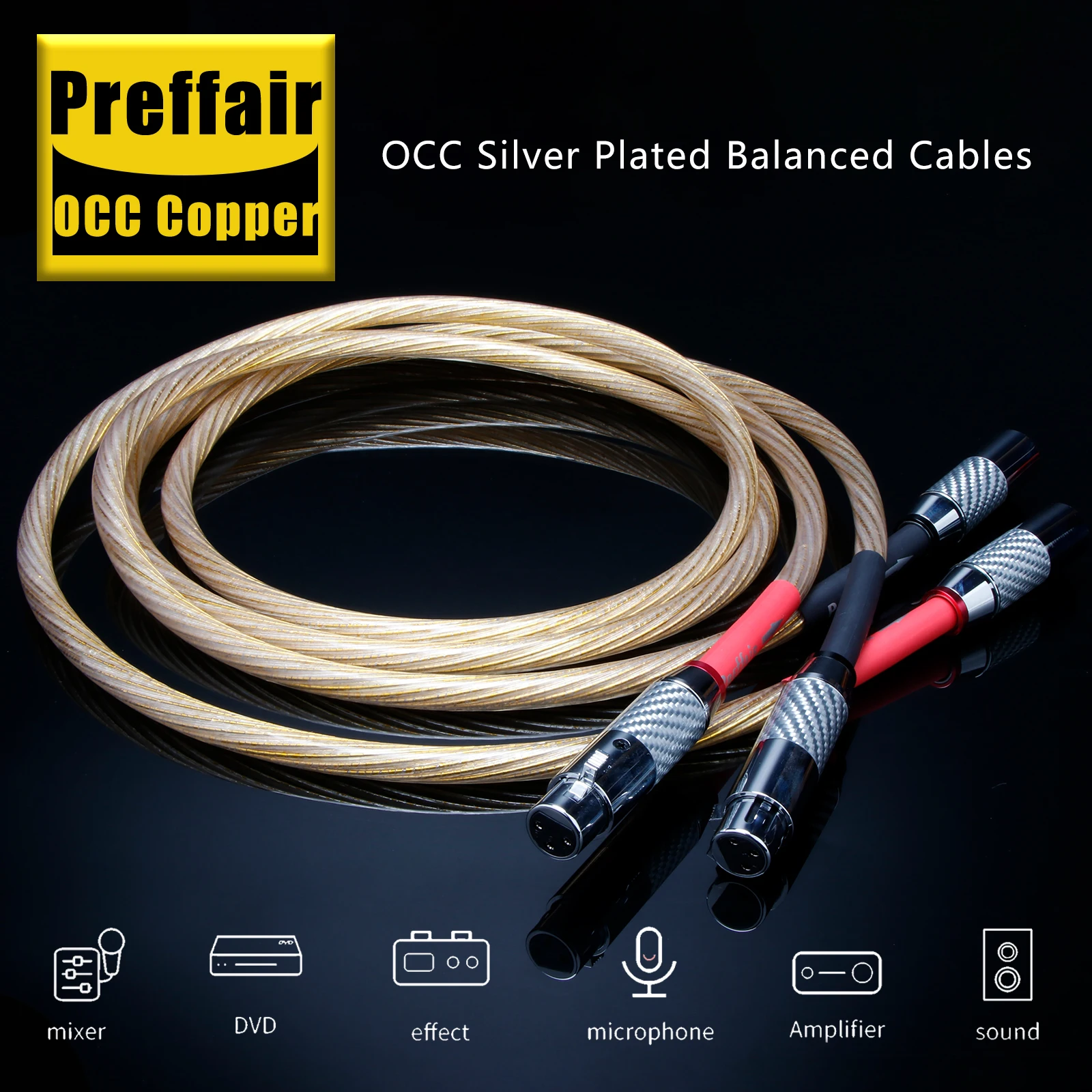 Pair 8N OCC Xlr Cables Gold 3Pin xlr audio cable  Xlr Balanced Audio Stereo Wire Male to Female  for Microphone Amplifier