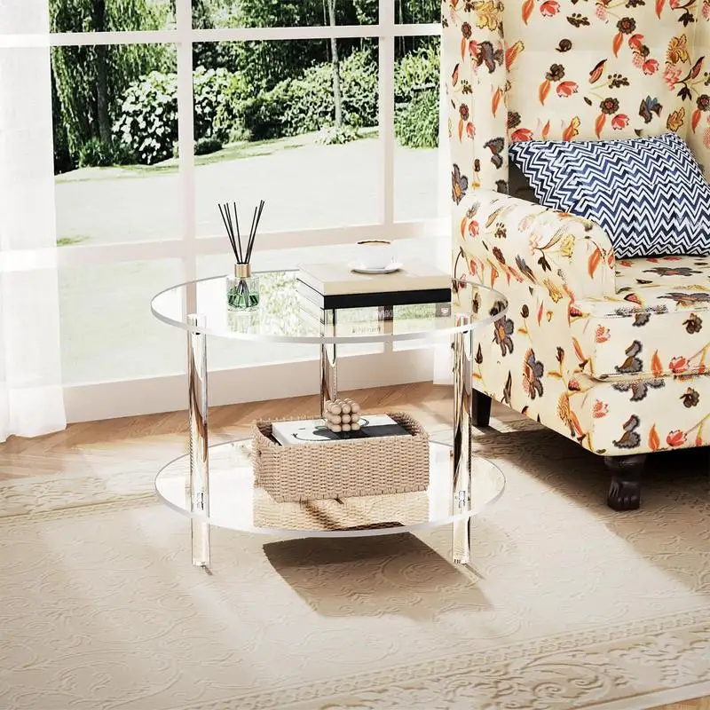 

Round Side Table Round Clear Coffee Table Double Layers Home Aesthetic Decoration Acrylic Modern Furniture For Home Studio Hotel