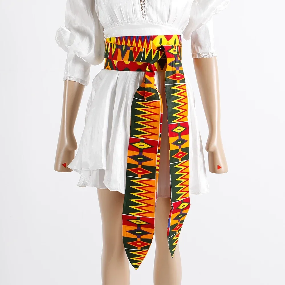BRW 2024 African Print Obi Ankara Green Yellow Peplum Belt Button Skirts For Women Gift Handmade Statement Belt Accessory WYB268