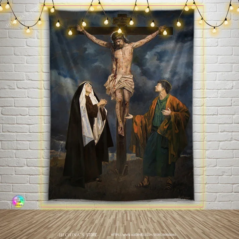 Religious Art Tapestry - Jesus Christ Scenes for Home Decor, Spiritual Style, Enhance Your Space with Faith and History