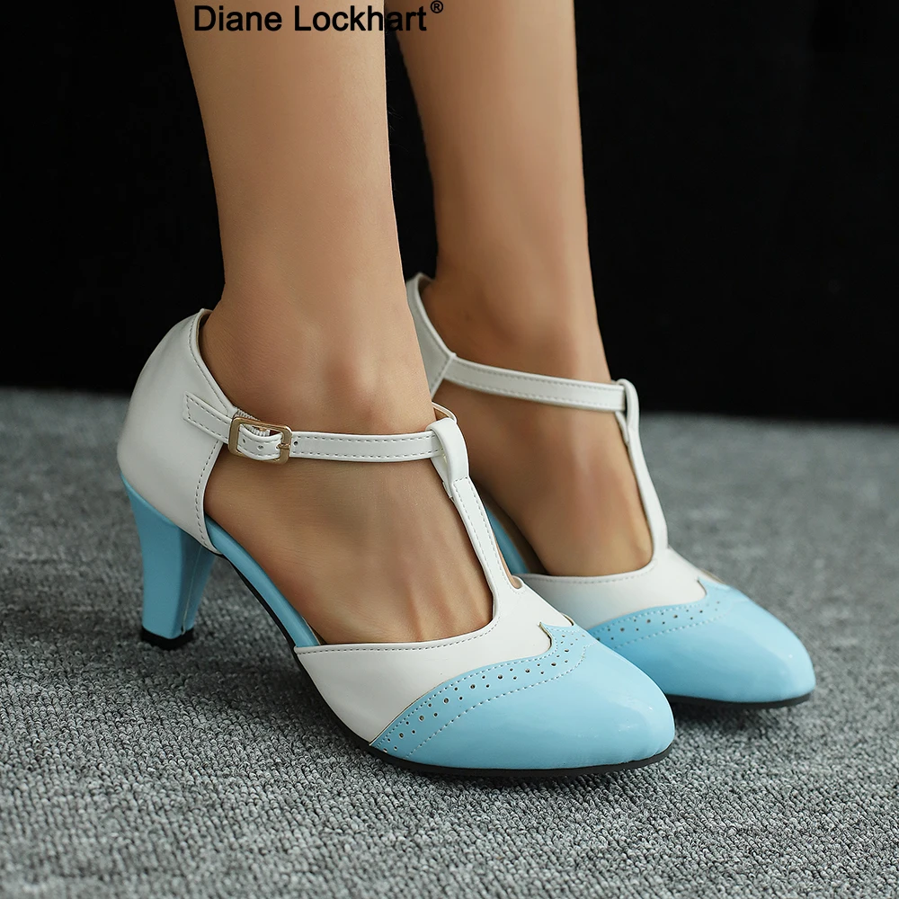 

2025 New T-tied High Heels Women Mary Janes Pumps Retro Lolita Shoes Buckle Strap Wedding Bridal Shoes mujer bombas Size 43 42