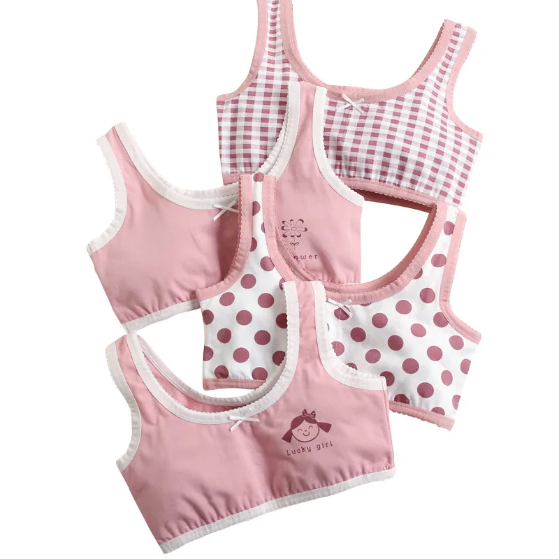Teen Girl Training Bra Top Breathable Cotton Underwear Strawberry Print Growing Underwear Shirts for Children Ages 130-160