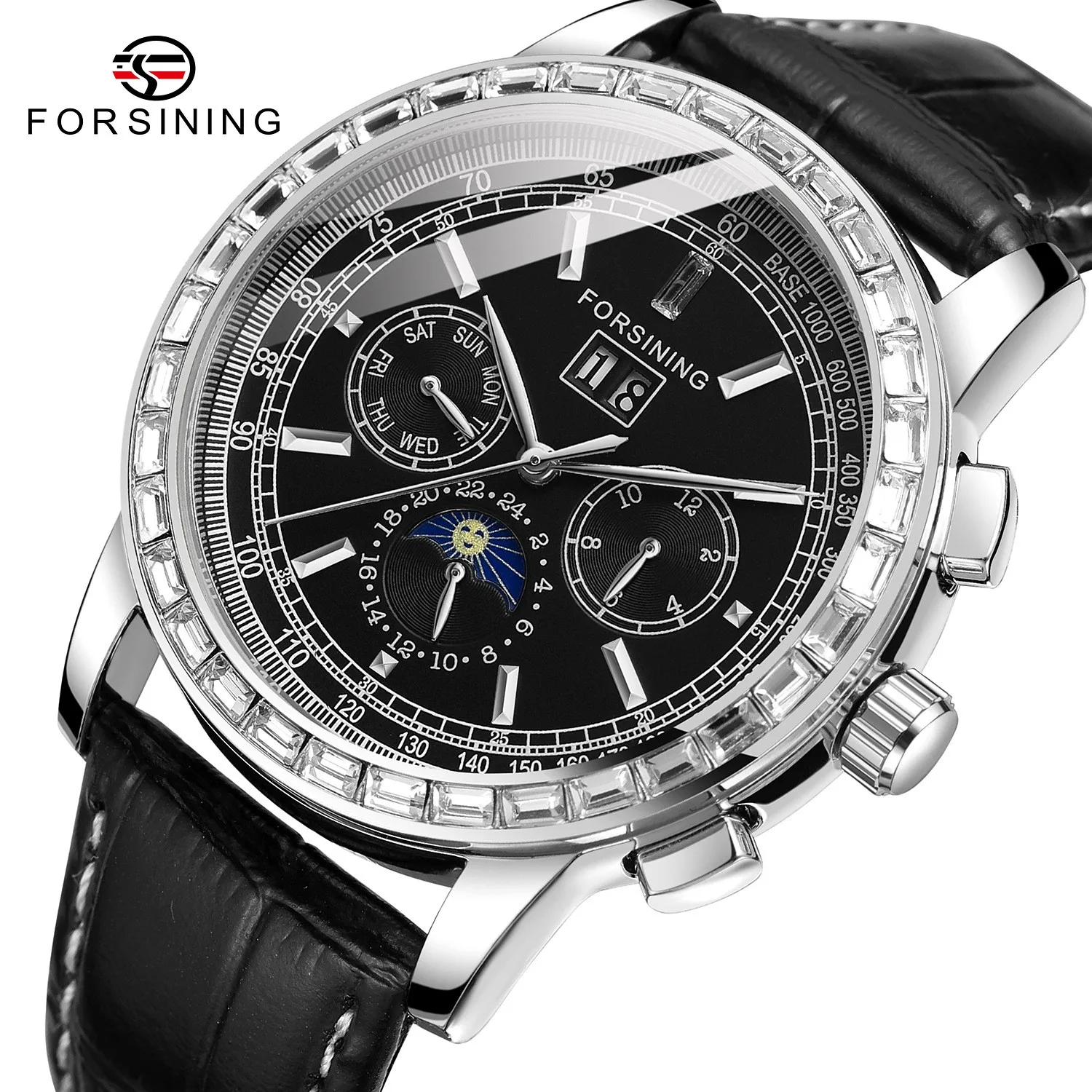 

Forsining Automatic Watch Men Moon Phase 3 Dial Multifun Mechanical Male Watches Casual Brown Leather Band Horloges Mannen Clock