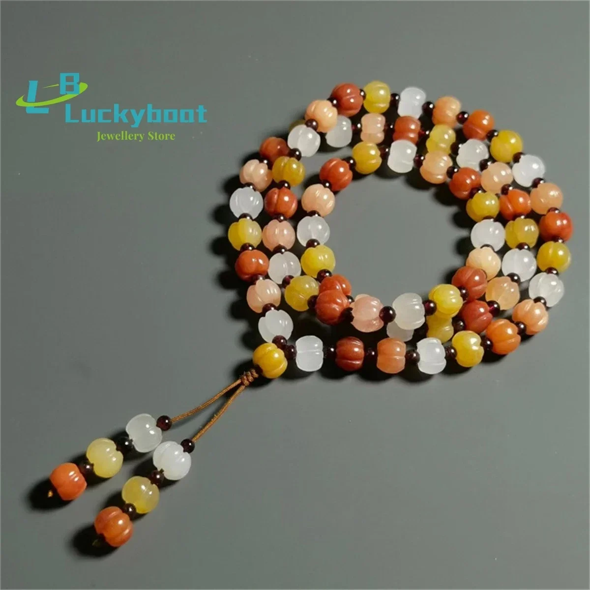 Natural Xinjiang Golden Silk Jade Multi Ring Bracelet Round Bead Necklace Three Color 108 Hand String Pumpkin Jade Sweater Chain