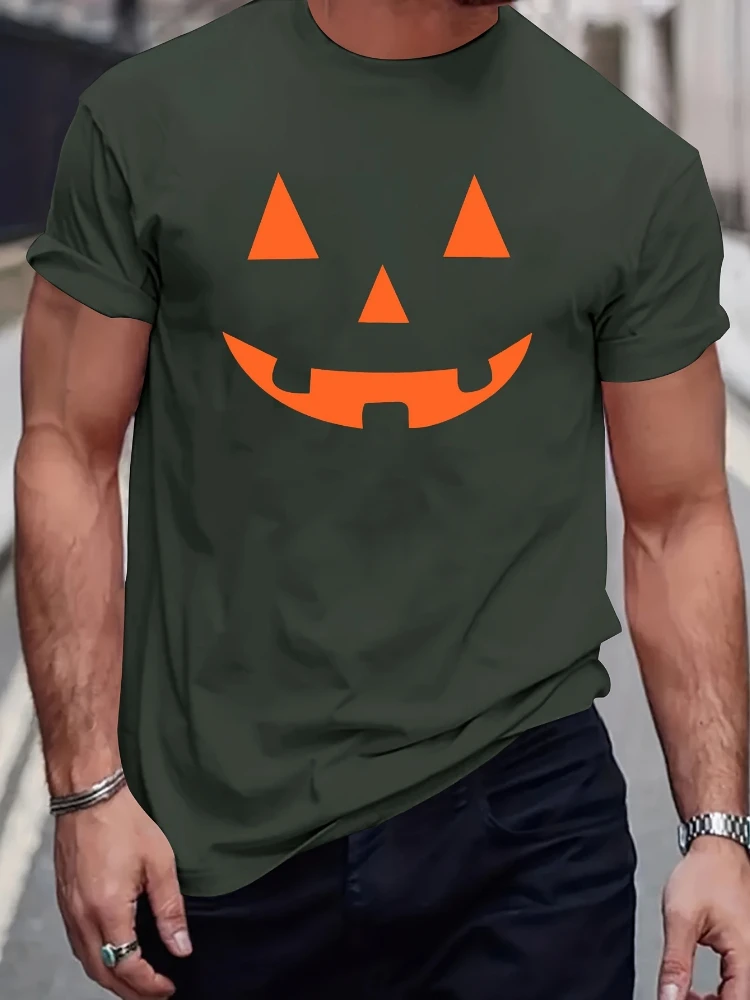 Halloween Pumpkin pattern design-100% cotton summer O-neck short sleeve casual printed men's T-shirt.