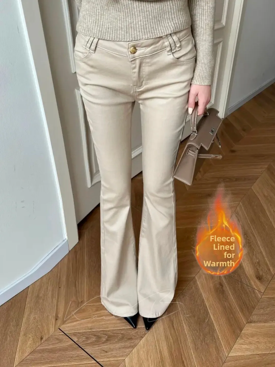 

High Waist Fce Lined Slimming Bootcut Jeans Women's Faionable Warm Cotton Stretch Denim Pants Fall Season Sle