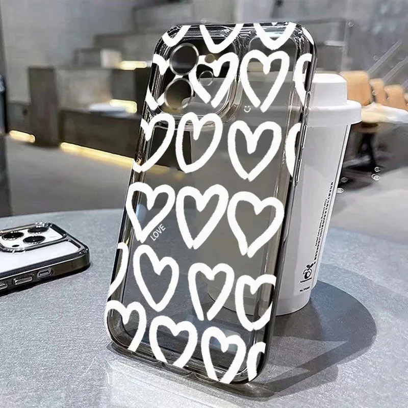 Cute Love Heart Phone Case For iPhone 16 15 14 13 12 11 Pro Max Mini X XS XR SE 7 Plus Shockproof Transparent Soft Cover Fundas
